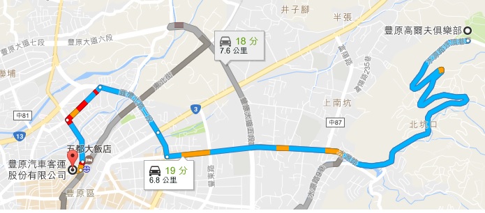 台中市的免費小黃公車黃1路線圖。   圖:取自google map