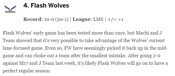 根據ESPN分析，閃電狼即使前期失利也能找回節奏，最終獲得勝利，更預言他們會保持連勝，直接拿下整個賽季。   圖：翻攝自ESPN官網