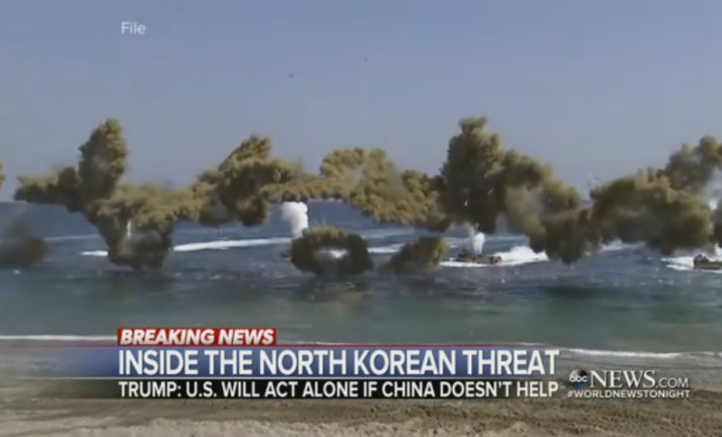 外電新聞認為朝鮮在川習會前台發射彈道飛彈，威脅意味濃厚。   圖：翻攝abc NEWS