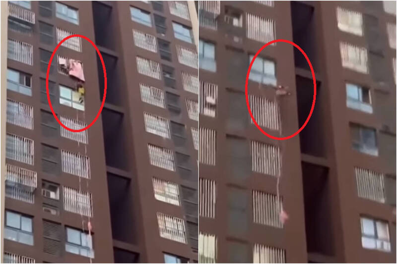 鄭州市有人疑似受不了封控，試圖從17樓住家垂降想外出採買物資，繩索卻突然斷裂而墜樓身亡。   圖：翻攝推特
