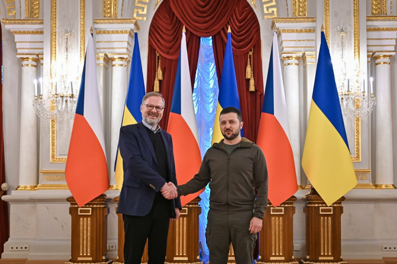 烏克蘭總統澤倫斯基（Volodymyr Zelensky）7日到訪與捷克總理費亞拉（Petr Fiala）會面。（資料照）   圖：翻攝自Petr Fiala推特