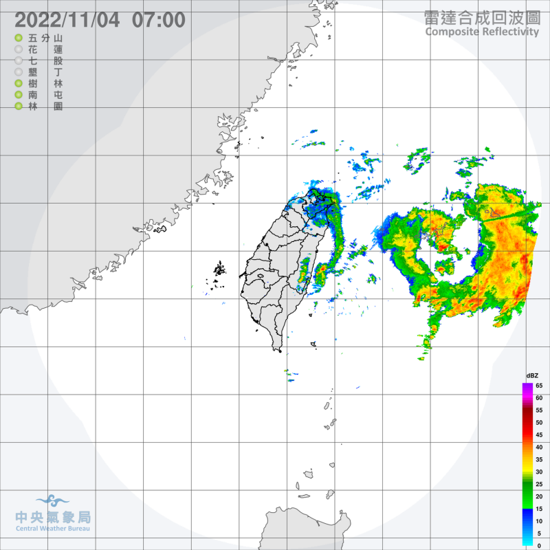 台灣附近水氣增多，今天除了基隆、新北與宜蘭有豪雨特報外，桃園以北、東半部有局部雨，局部地區並有有較大雨勢，西半部山區並有局部短暫雨。   圖：中央氣象局/提供