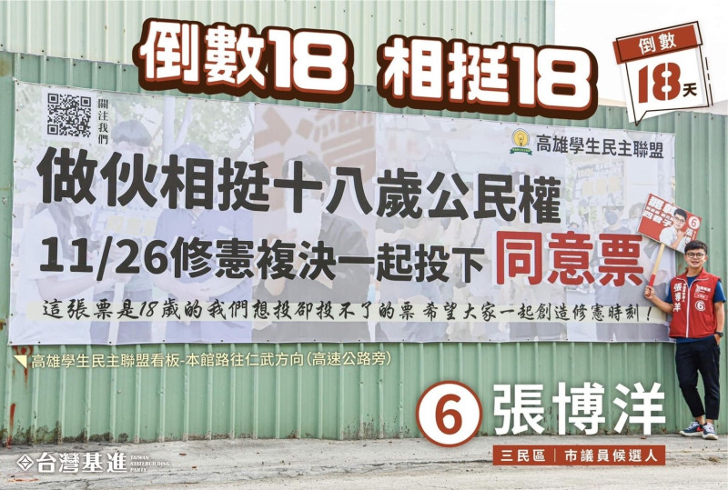 張博洋力挺18歲公民權複決。   圖：張博洋提供