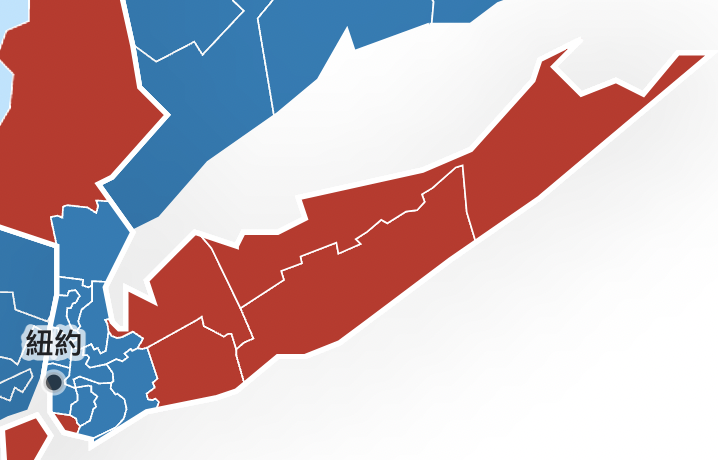 美國期中選舉，紐約州長島4席全由共和黨候選人拿下。   圖：翻攝GOOGLE頁面