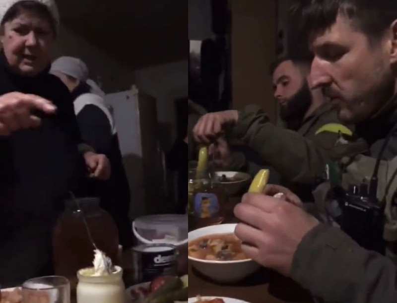 烏克蘭阿嬤煮整桌家常菜慰勞抗俄英雄。   圖：翻攝推特