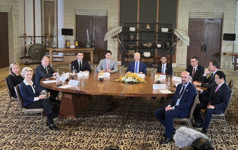 G7成員國與歐盟舉行緊急圓桌會議，討論導彈落入波蘭境內的問題。   圖:翻攝自推特Cerfia @CerfiaFR