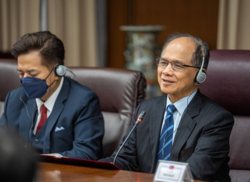 立法院院長游錫堃今出席「台美日國會議員戰略論壇」視訊會議。   圖：游錫堃辦公室提供