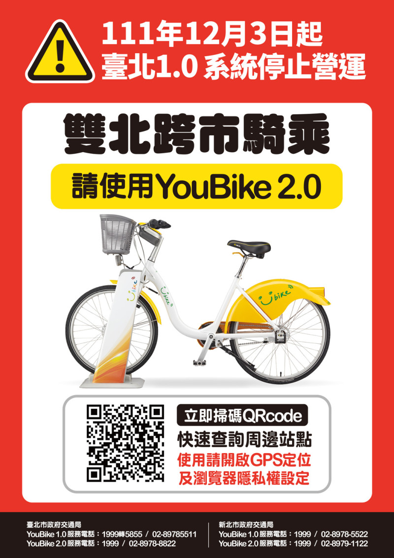 雙北跨市騎乘使用YouBike2.0文宣。   圖：新北市交通局提供