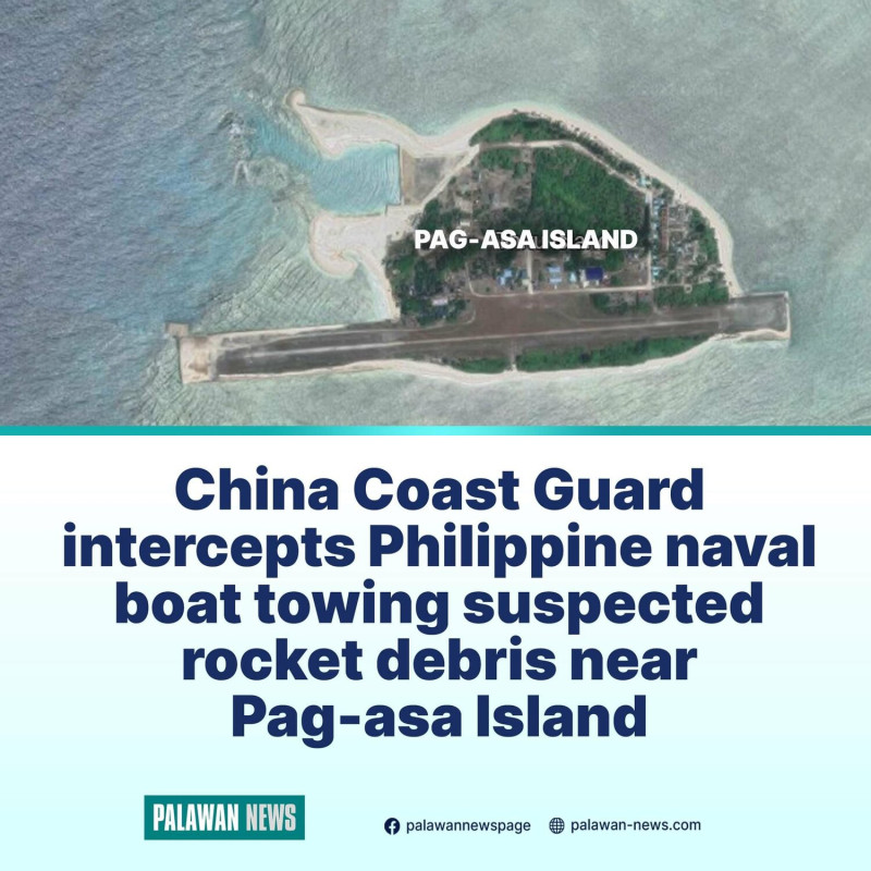 菲國媒體報導，中國海警船「5203號」在海上「攔截」、「搶奪」菲國海軍在中業島(Pag-asa Island)附近打到的一塊「不明漂浮物」。   圖：翻攝@palawannews_