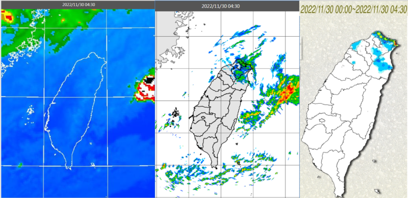 台灣北部及東北部地區有短暫雨，基隆北海岸及東北部地區並有局部大雨或豪雨發生的機率。   圖：翻攝自老大洩天機專欄(中央氣象局)