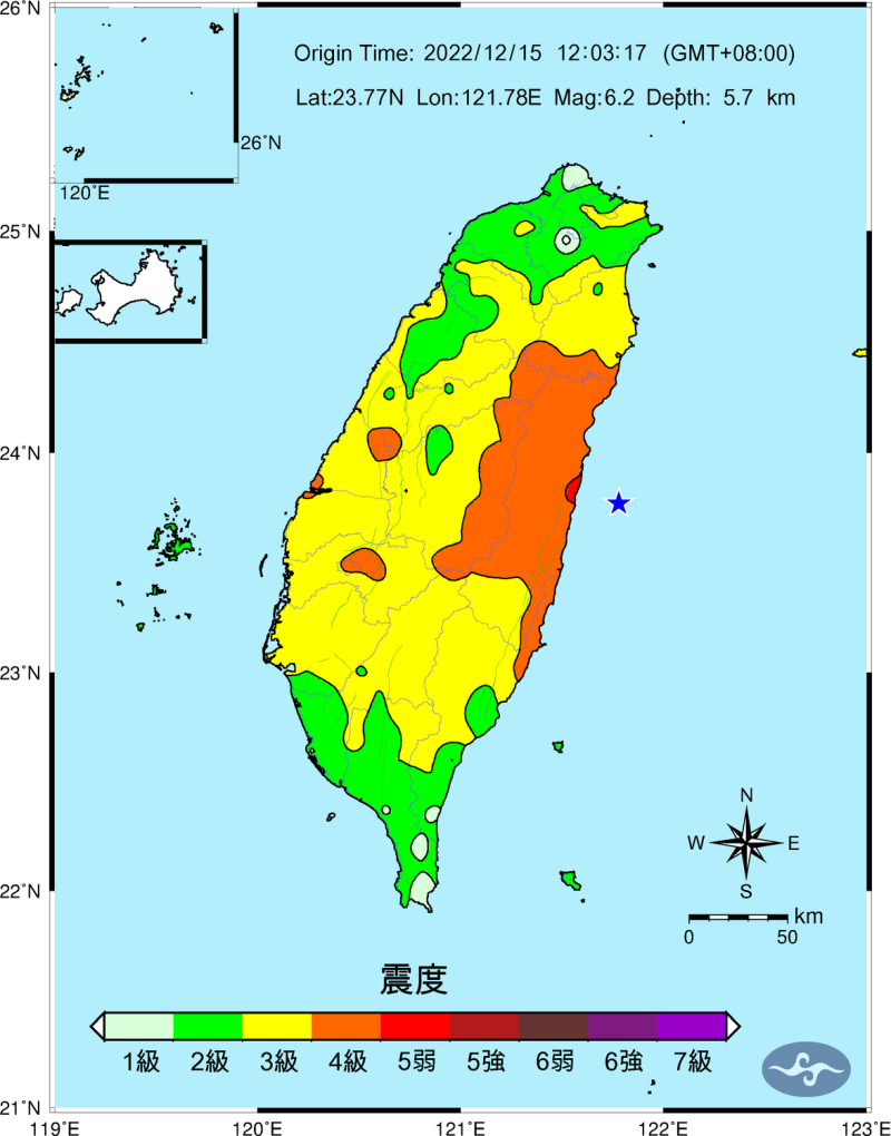 今日中午12:03發生規模6.2地震，氣象局表示，今年也是921外大規模強震最多的一年。   圖：取至中央氣象局網站