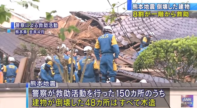 日本熊本強震即將屆滿1年，縣政府13日透露，截至3月底，在臨時安置房等處生活的災民達47725人。圖為去年地震後救災情形。   圖：翻攝NHK電視畫面