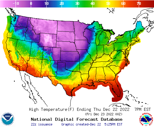 根據美國氣象局預測，寒冷的空氣正在穿過美國中部向東移動，紫爆區域廣達15州，低溫警報將在未來幾天影響約1.35億人。   圖：翻攝自美國氣象局