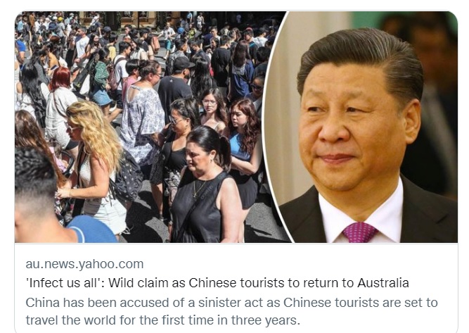 中國即將開放出國旅遊，澳洲媒體形容「中國遊客將返回澳大利亞感染我們所有人」，同時批評習近平（右圖）放「毒」給全世界。   圖：翻攝自Emmanuel Justin推特