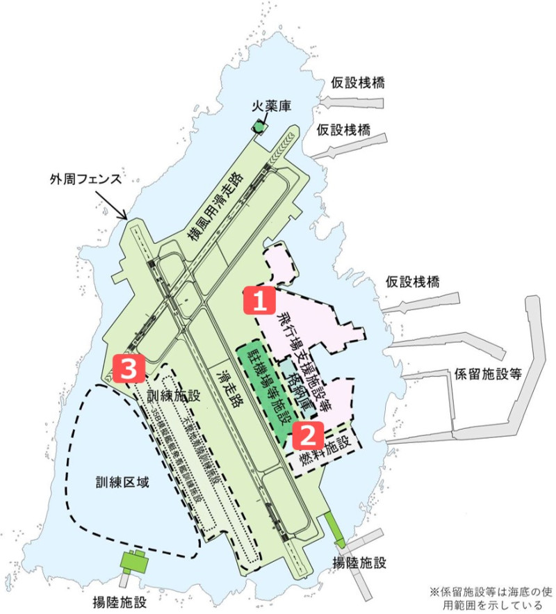 圖為航空自衛隊馬毛島基地（暫定名稱）設施配置方案。   圖：翻攝自日本防衛省