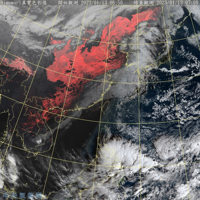 今天全台各地包括澎湖大多為多雲到晴，只有東半部地區、金門、馬祖與北部山區有零星短暫雨。   圖：中央氣象局/提供