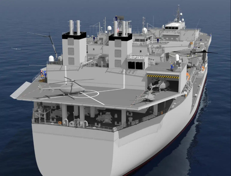 美國國家鋼鐵和造船公司計畫在ESB尾部新增一個飛行甲板以支持無人駕駛飛行器操作。   圖：翻攝NASSCO官網