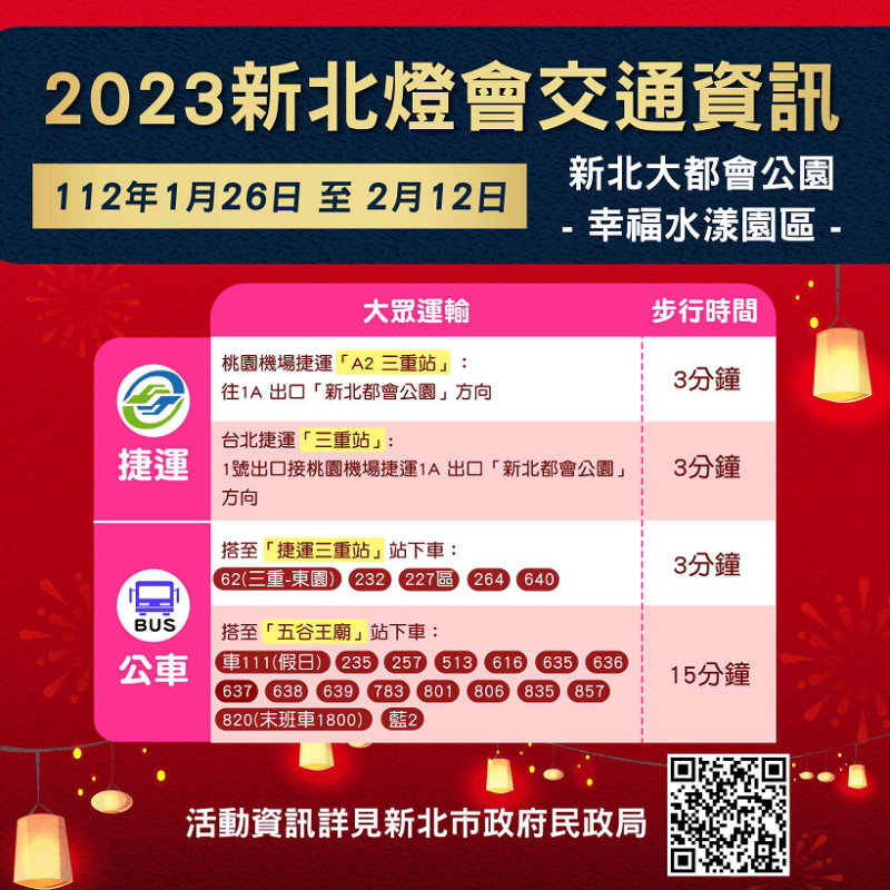 2023新北燈會交通資訊。   圖：新北市交通局／提供