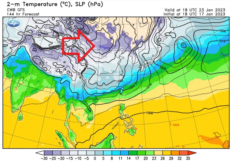 氣象局長鄭明典也表示，初二將有一波冷高壓從北極圈直接南下。   圖：取自鄭明典臉書