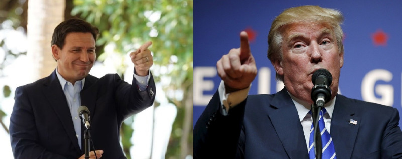 美國總統大選最新民調顯示，前總統川普( Donald Trump ,左)以17%支持度領先佛州州長德桑蒂斯( Ron DeSantis ,右)。 圖:翻攝自德桑蒂斯推特、達志影像 / 路透社（資料照）