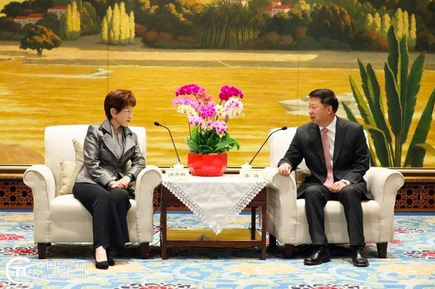 中國國務院台辦主任宋濤28日在廈門與前國民黨主席洪秀柱會面。   圖：翻攝中國台灣網