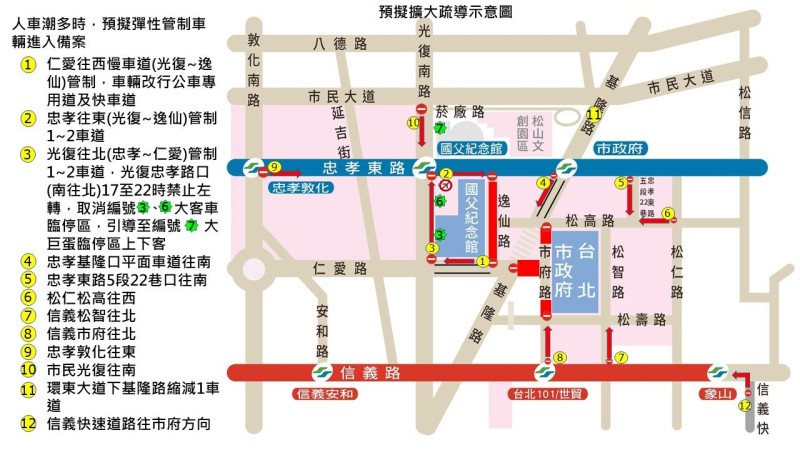 遇展區周邊車流壅塞，機動實施外圍管制。   圖：台北市政府交通局／提供