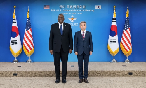 南韓國防部長李鍾燮與美國國防部長奧斯汀31日在首爾進行會談。   圖：翻攝mnd.go.kr