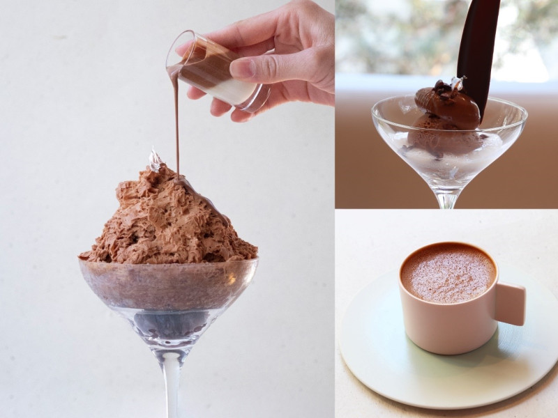 附設的咖啡廳提供豐富的巧克力甜品，夏季限定冰品「可可金時」、「nel巧克力百匯」、「熱巧克力」等皆是不能錯過的品項。   圖：Ⓒnel CRAFT CHOCOLATE TOKYO／提供