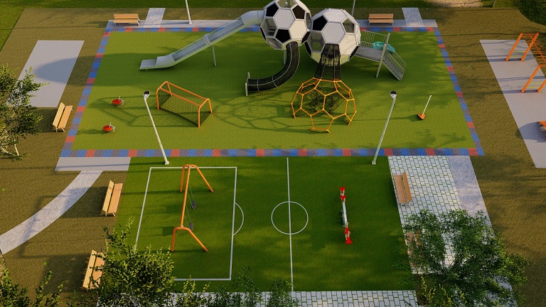新莊體育園區全力打造兒童足球遊戲場。   圖：新北市體育處提供