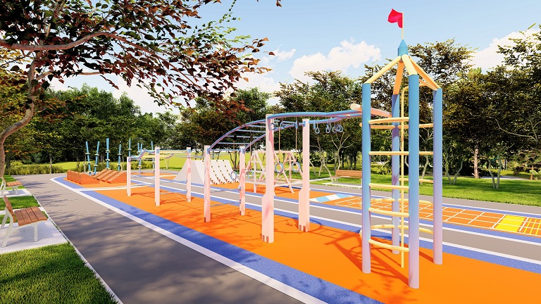 新莊體育園區陽光草坪旁將設置適合12歲以上使用的體健設施。   圖：新北市體育處提供