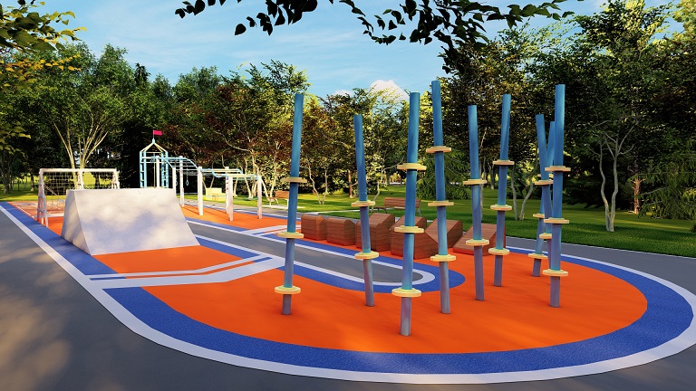 新莊體育園區陽光草坪旁規劃多項攀爬設施。   圖：新北市體育處提供