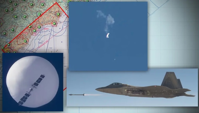 美方於2月4日出動戰機，於南卡羅來納州海域上方擊落這顆偵查氣球。   圖 : 翻攝自陸媒河東三叔（資料照）