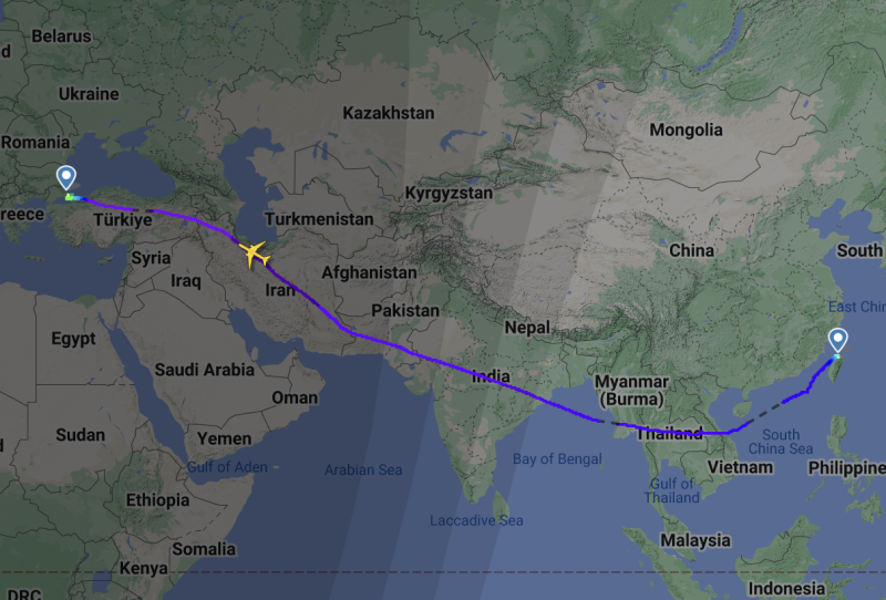 航班BR79還是照著第一批搜救隊的路線，先至伊斯坦堡（Istanbul）機場，再轉機至阿達那機場。   圖：截自flightradar24網站