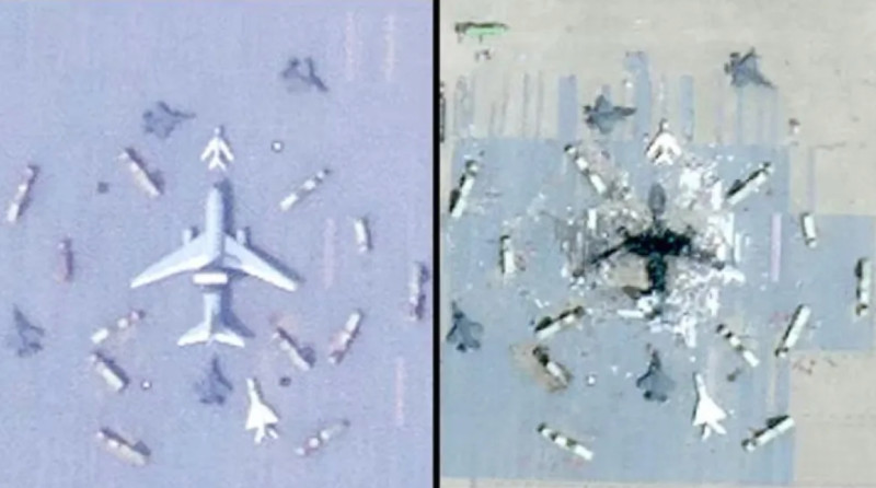 相較在武器試驗中被炸成碎片的波音 E-767 空中預警機模型，此次解放軍據信正測試某種高命中率的低附帶性破壞武器。   圖：擷取自中國自媒體「今日蔣談」