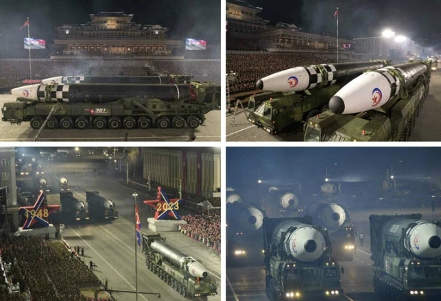 北韓洲際導彈在閱兵大典上亮相。   圖 : 翻攝自勞動新聞