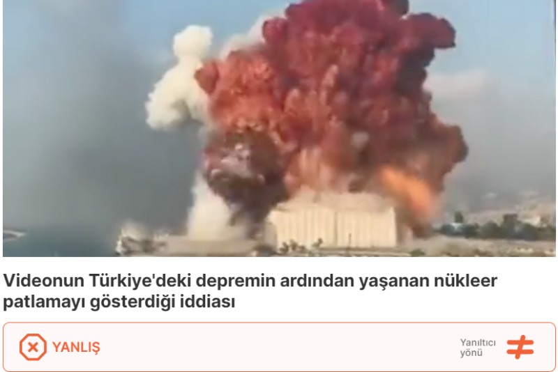 土耳其查核組織「Teyit」發布數十篇查核報告，應對強震後網路上傳出的的大量錯誤資訊。圖為網傳謠言，稱強震導致核電廠爆炸，經查核後證實為錯誤訊息。   圖:翻攝自Teyit網站