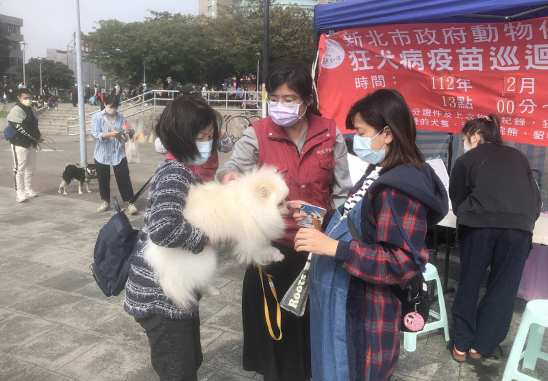 新北動保處西洋情人節前夕在淡水捷運站後方舉辦「寵物情人，一起幸福」活動。   圖：新北市動保處提供