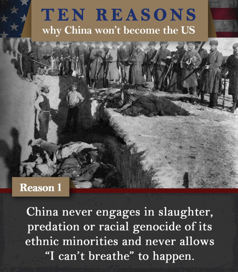 華春瑩在推特發佈「為什麼中國不會成為另一個美國？」的 10 大原因 圖：翻攝自華春瑩推特