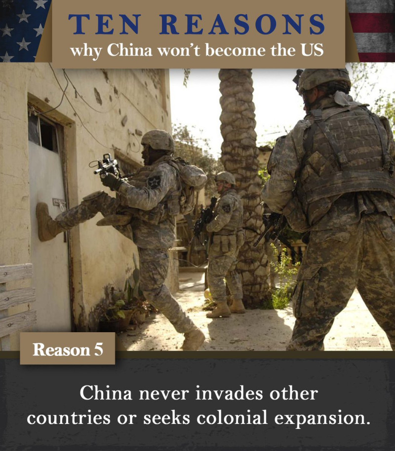 華春瑩在推特發佈「為什麼中國不會成為另一個美國？」的 10 大原因 圖：翻攝自華春瑩推特