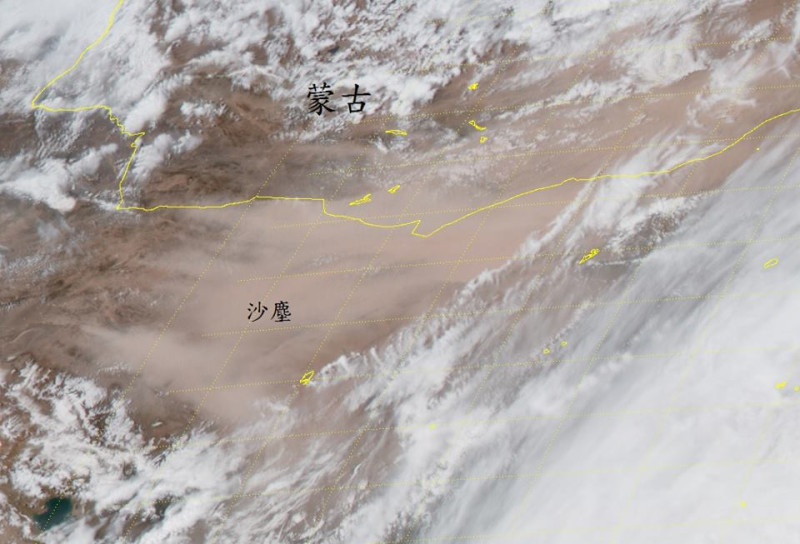 圖片中棕色朦朧的區域，就是揚沙現象，也就是沙塵暴！   影像來源：RAMMB/Himawari-8 Imagery