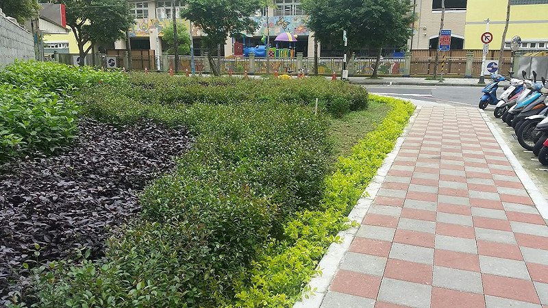 新北市政府城鄉發展局指出，新北市政府綠家園專案以街角綠地的設計方式，將長期被鐵皮圍籬封閉的閒置土地，營造成充滿綠意的小綠地。   圖：新北市政府城鄉發展局