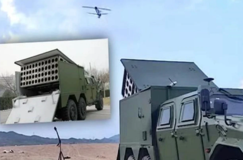中國在阿布達比國際防務展上，推出了蜂群 1 號陸戰車無人機系統，可以一次出動 48 架無人機。   圖：翻攝自《騰訊新聞》蕾姐的機械空間