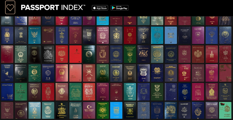 網站Passport Index所統計的各國護照。   翻攝自網站Passport Index。