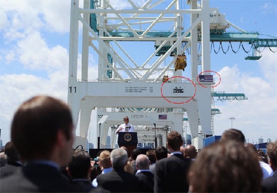 振華重工早在20年前進入美國市場。圖為2013年美國前總統歐巴馬在邁阿密港口的演講。   圖:翻攝自微博