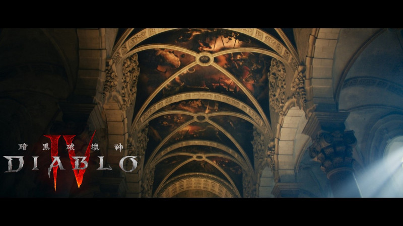 知名藝術家們用《暗黑破壞神 》系列最新力作《暗黑破壞神 IV》的惡魔美術，改造法國一座廢棄教堂的天花板.   圖：暴雪娛樂/提供