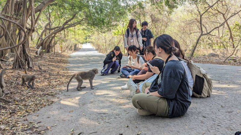 日本學生體驗與猴共存。   圖：高雄醫學大學/提供