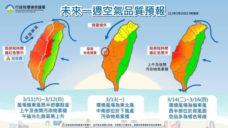 未來一週空品預報。   圖：取自空氣品質監測網