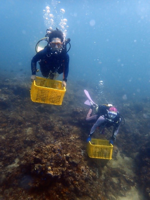 珊瑚移植志工夥伴與珊瑚移植團隊一併出任務。   圖：新北市漁業處提供