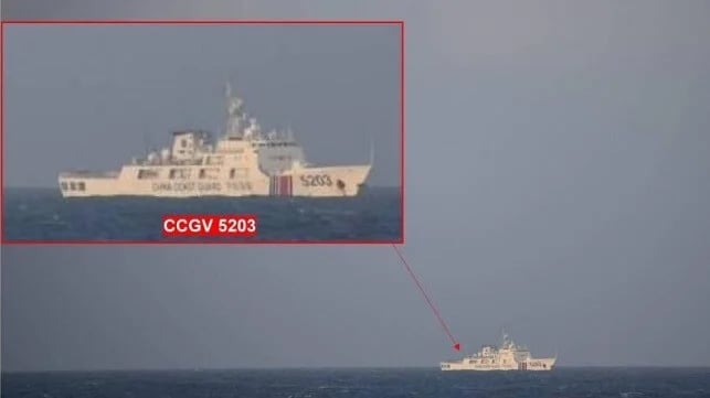 菲律賓海岸警衛隊報告，中國海警船5203號過去一周持續在中業島12海浬內作業。   圖：翻攝Philippine Coast Guard