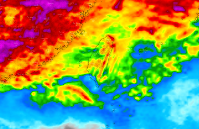 未來雨區分布預測圖。   圖：翻攝自台灣颱風論壇｜天氣特急臉書